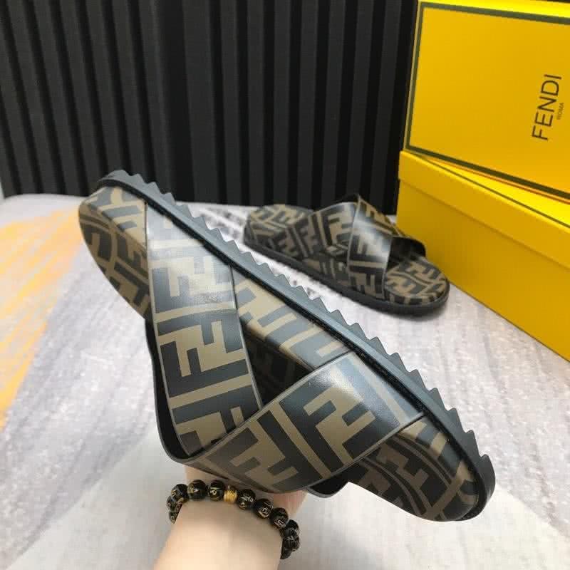 Fendi Slippers Crossed Calf Leather Black And Brown Men 6