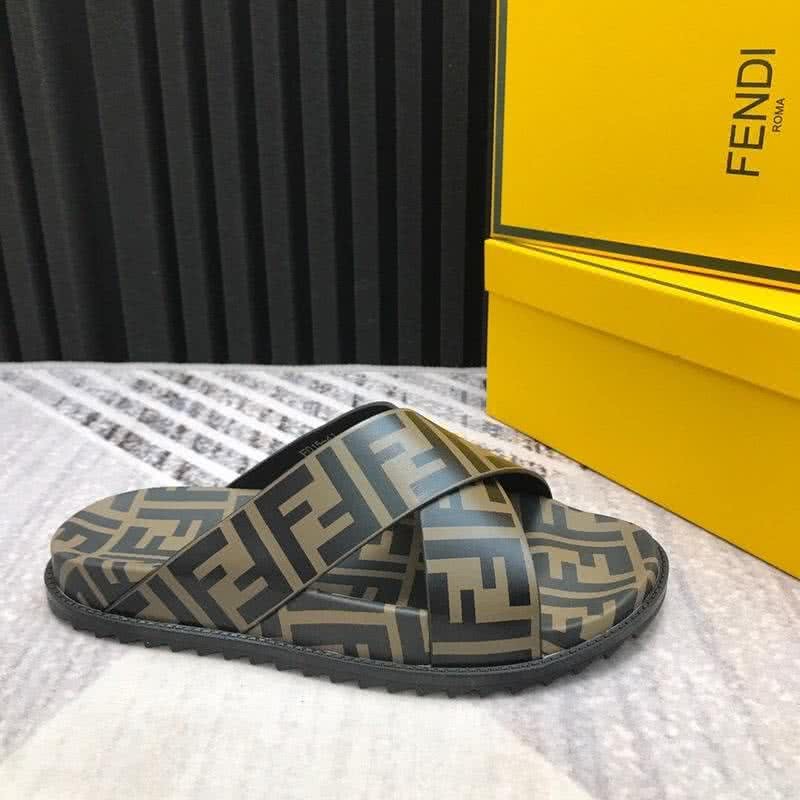 Fendi Slippers Crossed Calf Leather Black And Brown Men 8