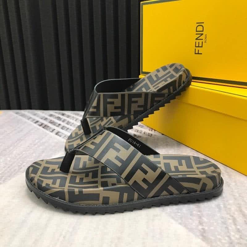 Fendi Flip Flops Calf Leather Black Brown Men 4