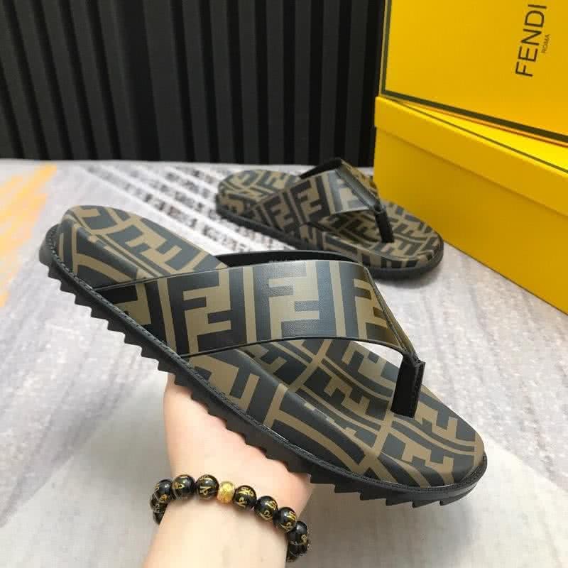 Fendi Flip Flops Calf Leather Black Brown Men 5