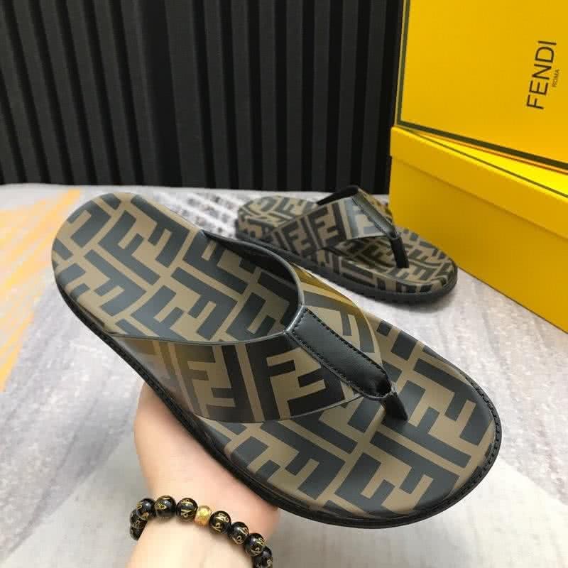 Fendi Flip Flops Calf Leather Black Brown Men 6