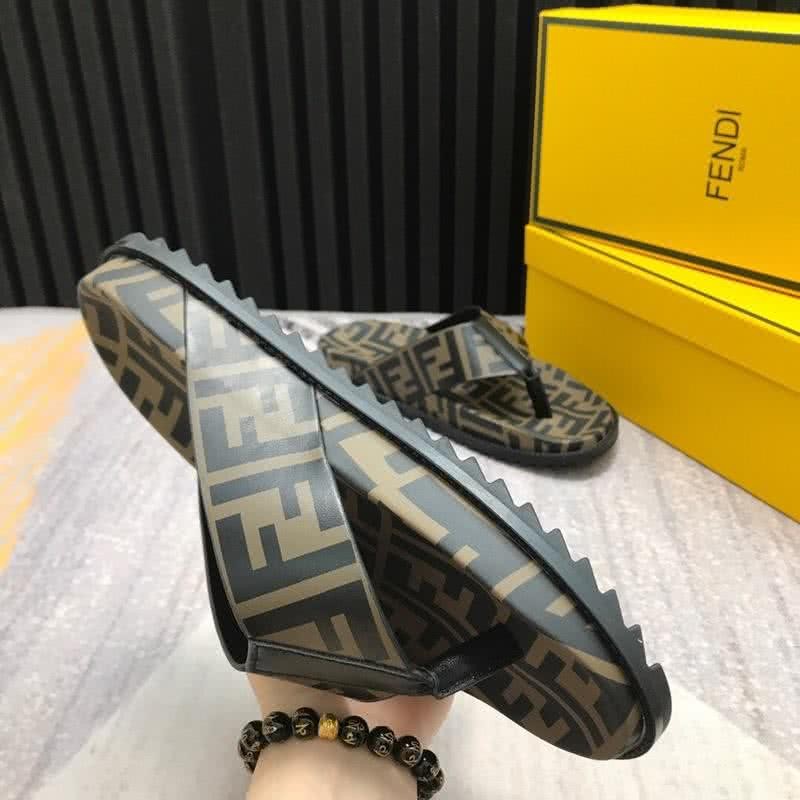 Fendi Flip Flops Calf Leather Black Brown Men 7