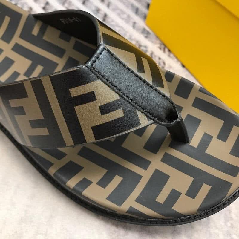 Fendi Flip Flops Calf Leather Black Brown Men 10