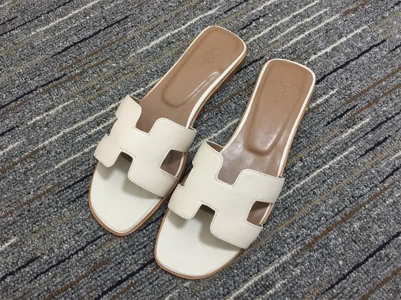 Hermes Slippers Leather White And Teal Women 2