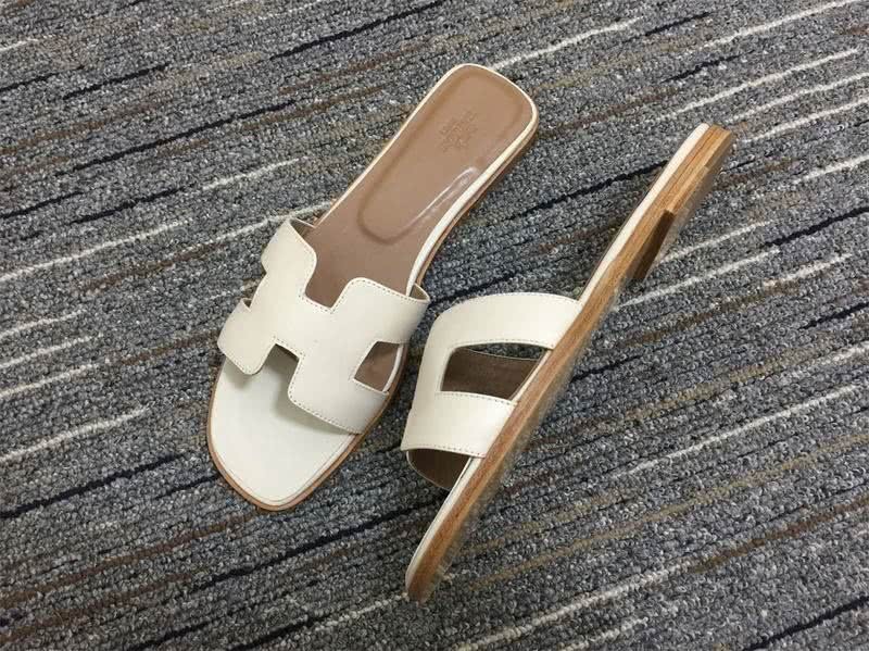 Hermes Slippers Leather White And Teal Women 1