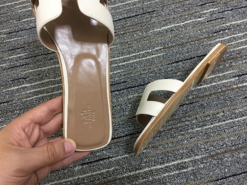 Hermes Slippers Leather White And Teal Women 5