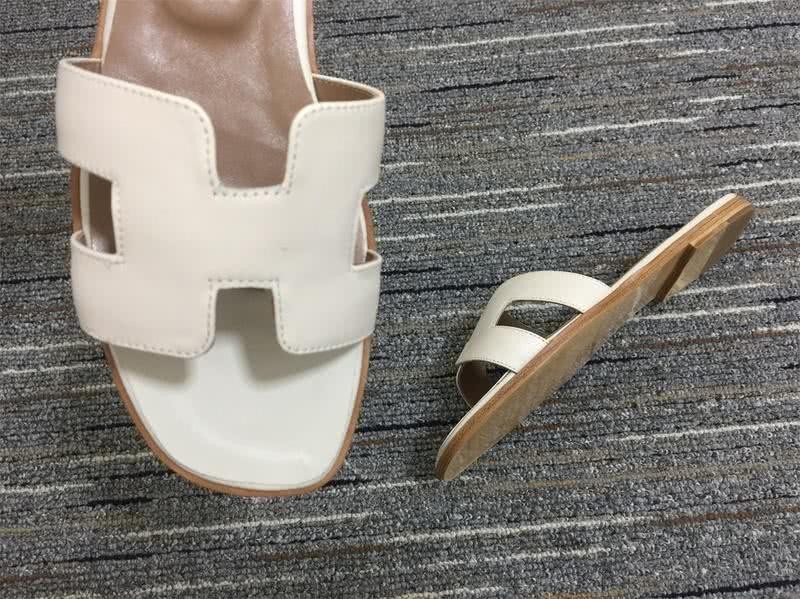Hermes Slippers Leather White And Teal Women 6