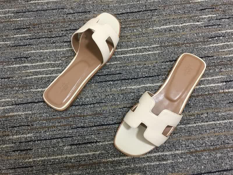 Hermes Slippers Leather White And Teal Women 9