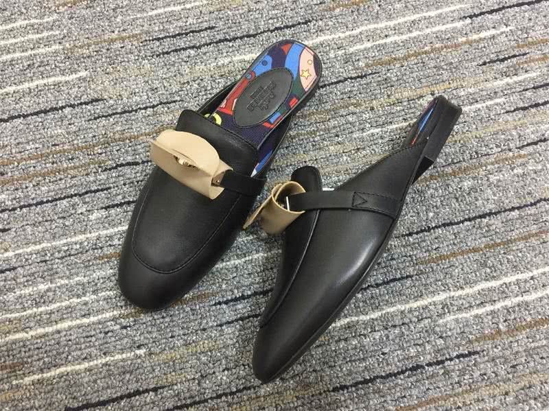 Hermes Slippers Leather Black Men Women 1
