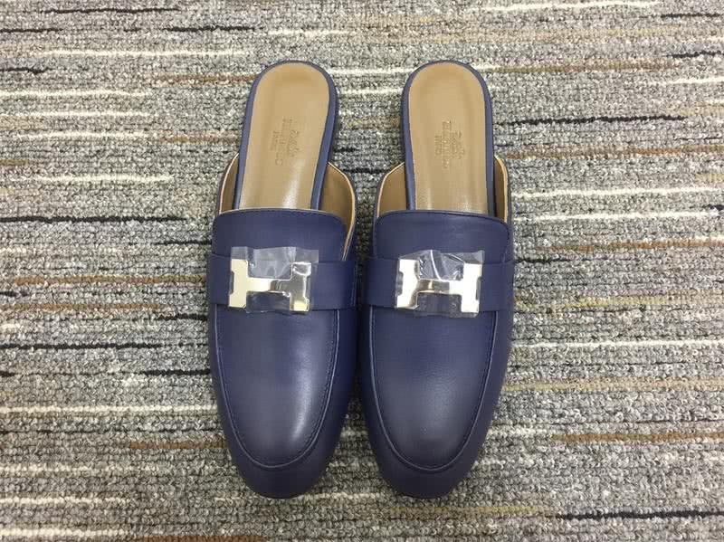 Hermes Slippers Leather Blue Men Women 3