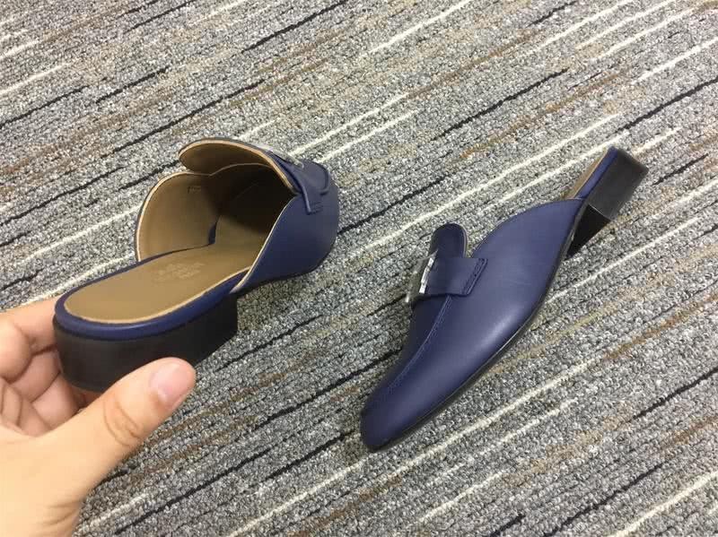 Hermes Slippers Leather Blue Men Women 5