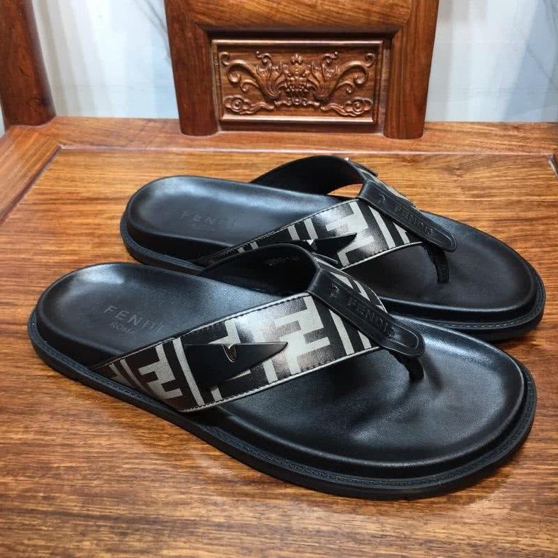 Fendi Flip Flops Calf Leather Black Rubber Sole Men 4