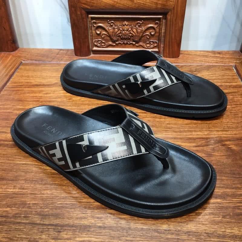 Fendi Flip Flops Calf Leather Black Rubber Sole Men 5