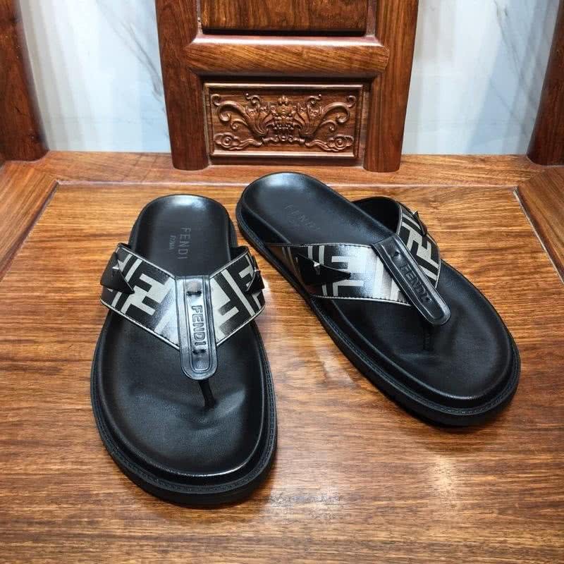 Fendi Flip Flops Calf Leather Black Rubber Sole Men 6
