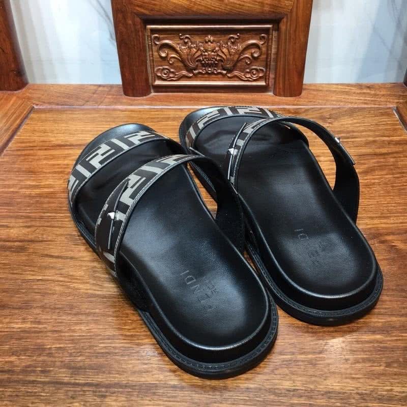 Fendi Slippers Calf Leather Crossed Black White Upper PU Inside Rubber Sole Men 8