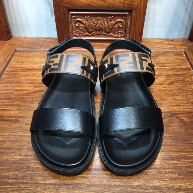 Fendi Sandals Calf Leather Black Orange Upper PU Inside Rubber Sole Men 2