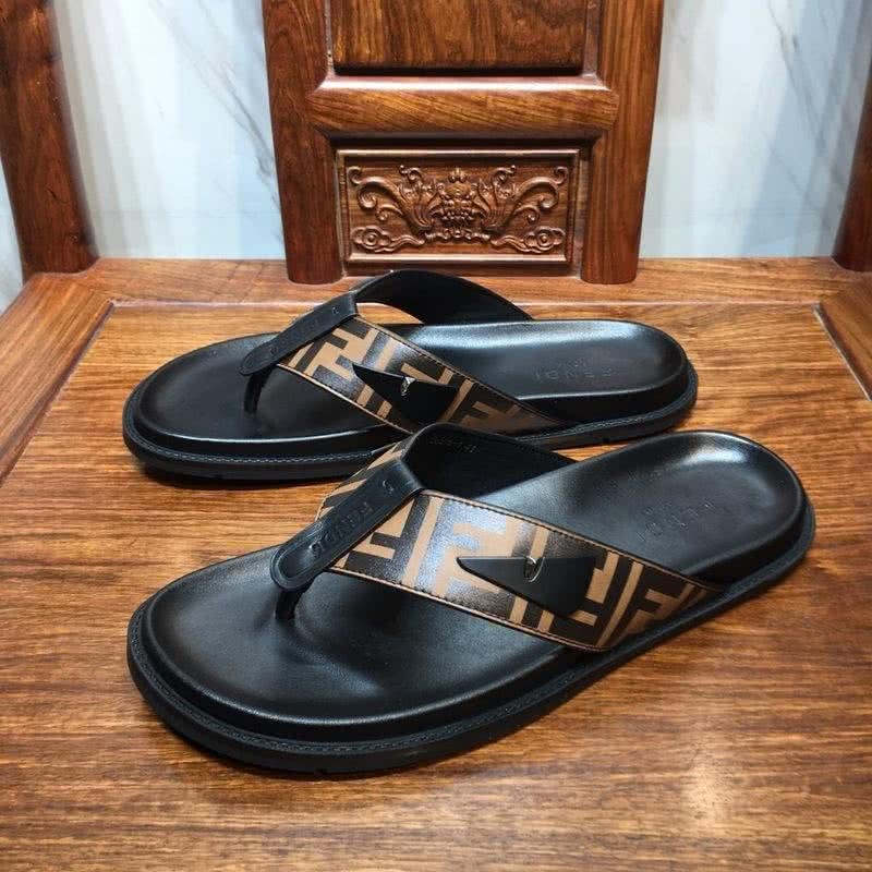 Fendi Flip Flops Calf Leather Orange Upper PU Inside Rubber Sole Men 7