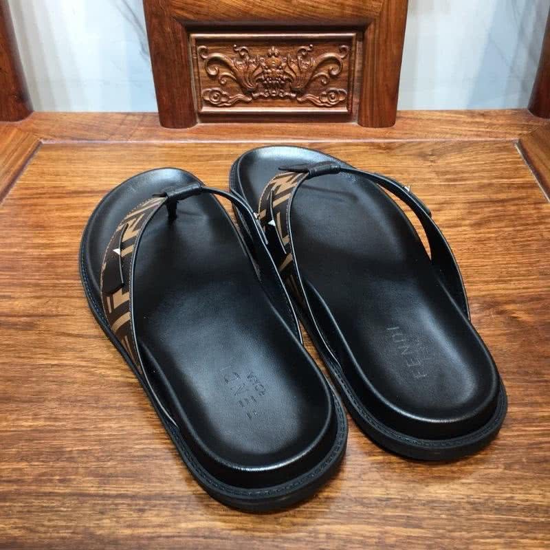 Fendi Flip Flops Calf Leather Orange Upper PU Inside Rubber Sole Men 8
