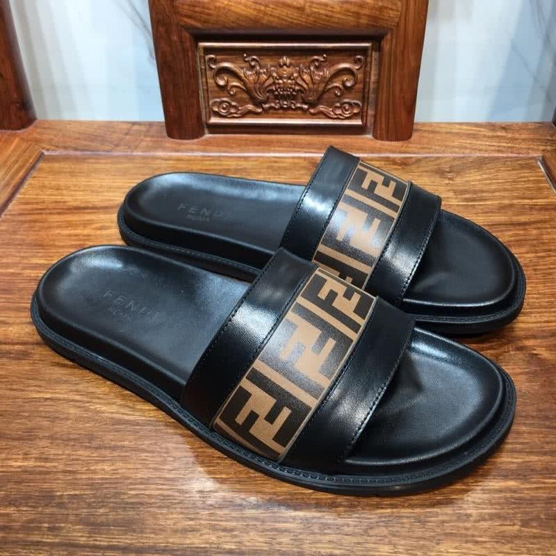 Fendi Slippers Calf Leather Orange Upper PU Inside Rubber Sole Men 3