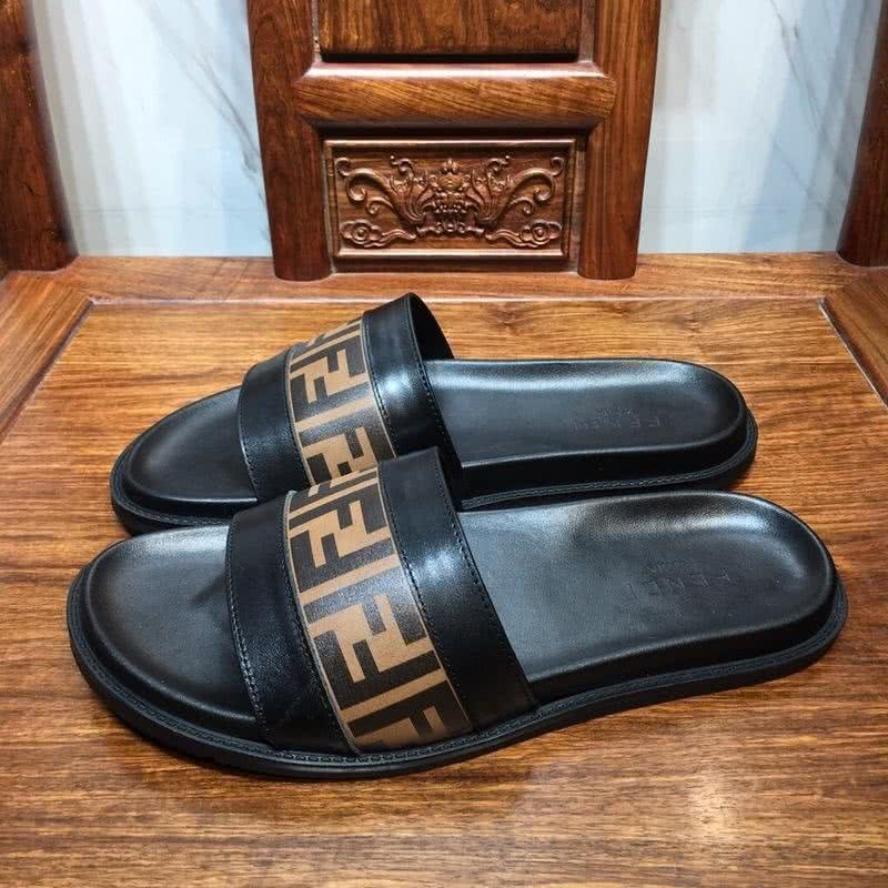 Fendi Slippers Calf Leather Orange Upper PU Inside Rubber Sole Men 1