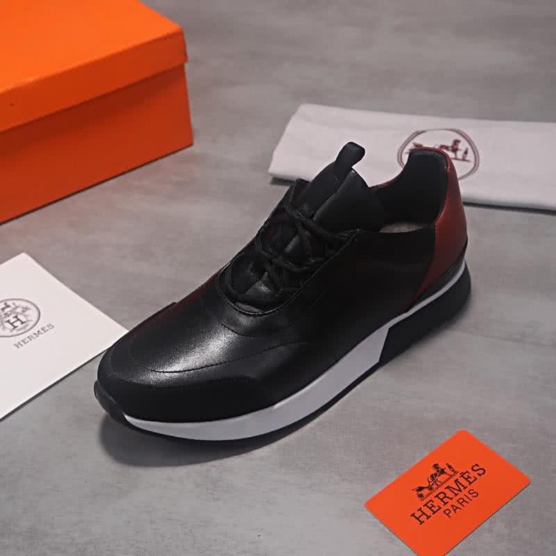 Hermes Fashion Comfortable Sports Shoes Cowhide Black Men 4