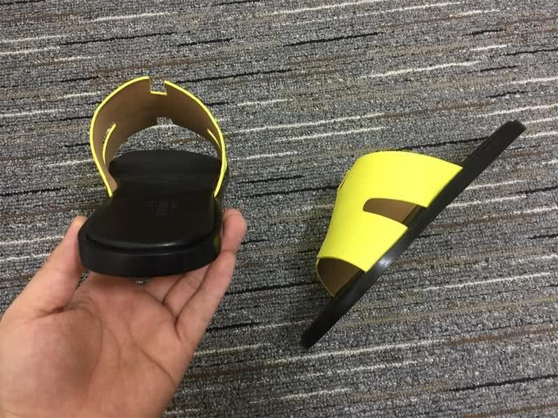 Hermes Slippers Leather Yellow And Black Women 8