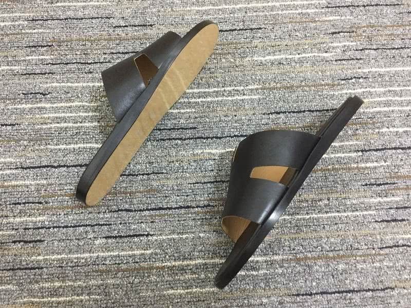 Hermes Slippers Leather Black Women 8