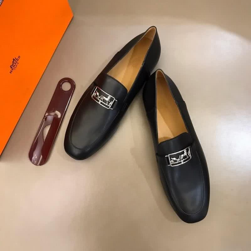 Hermes Fashion Comfortable Shoes Cowhide Black Men 3