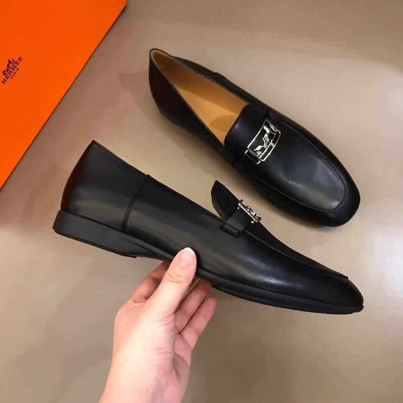 Hermes Fashion Comfortable Shoes Cowhide Black Men 4