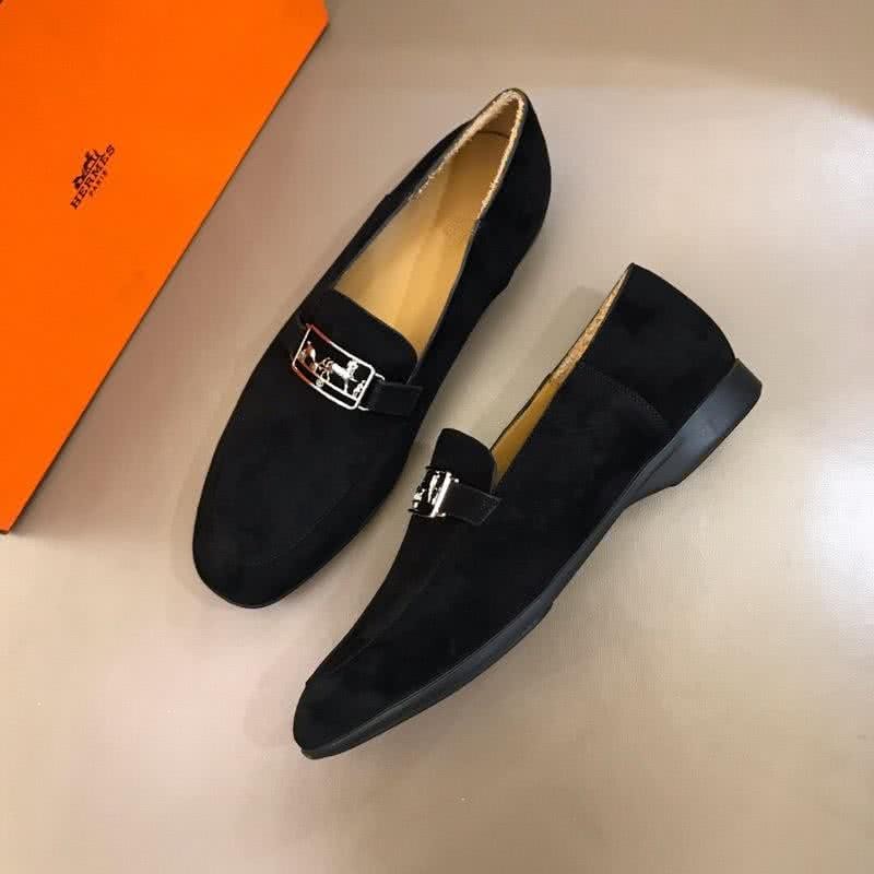 Hermes Fashion Comfortable Shoes Cowhide Ink Black Men 1