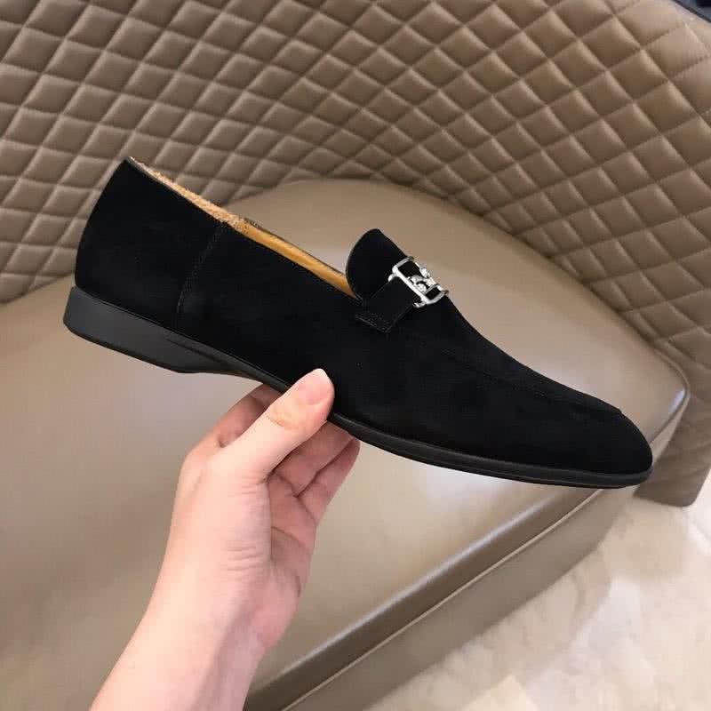 Hermes Fashion Comfortable Shoes Cowhide Ink Black Men 6
