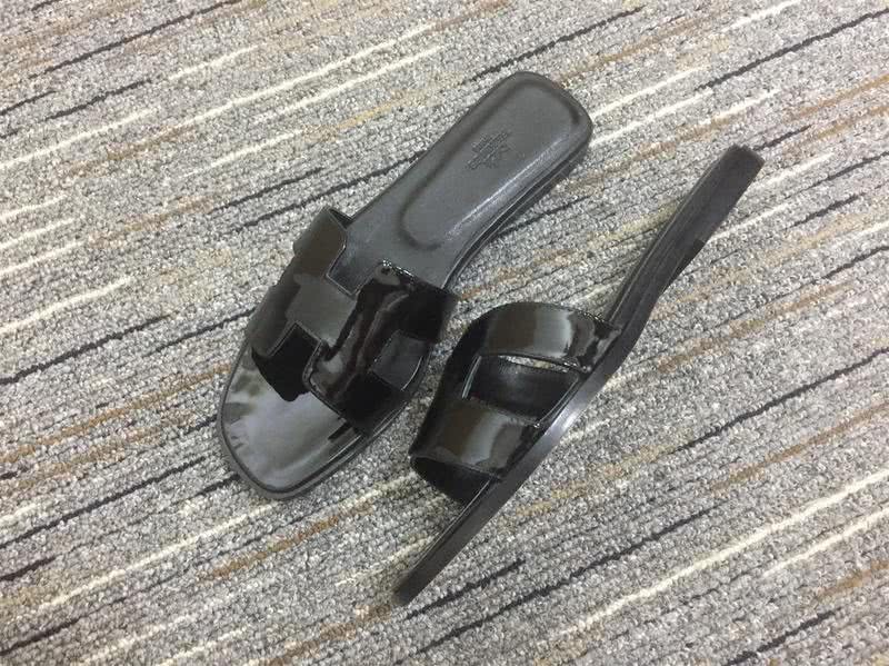 Hermes Slippers Black Patent Leather Upper Women 1