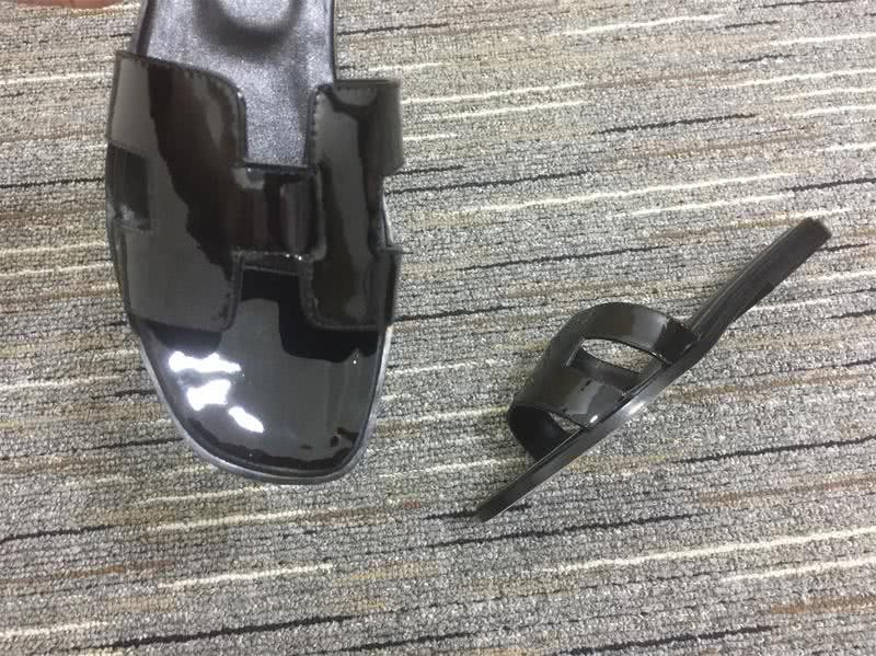 Hermes Slippers Black Patent Leather Upper Women 9