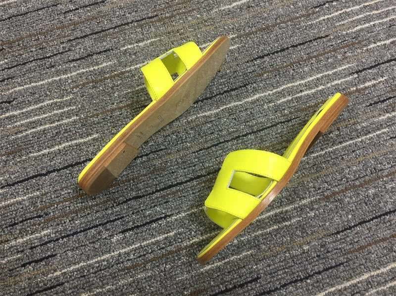 Hermes Slippers Leather Light Yellow Women 9