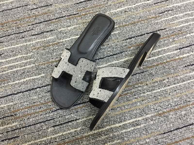 Hermes Slippers Grey Upper Black Sole Women 1