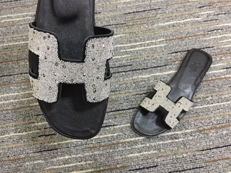Hermes Slippers Grey Upper Black Sole Women 8
