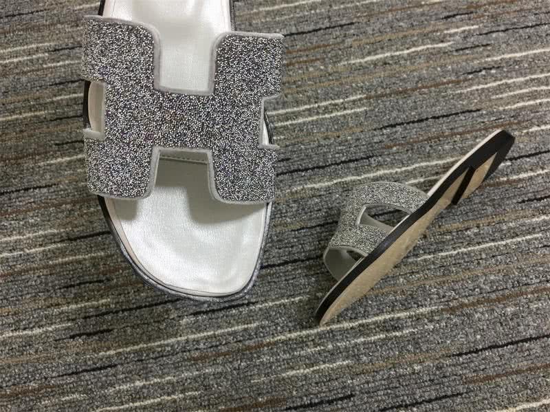 Hermes Slippers Glitter Grey Women 9