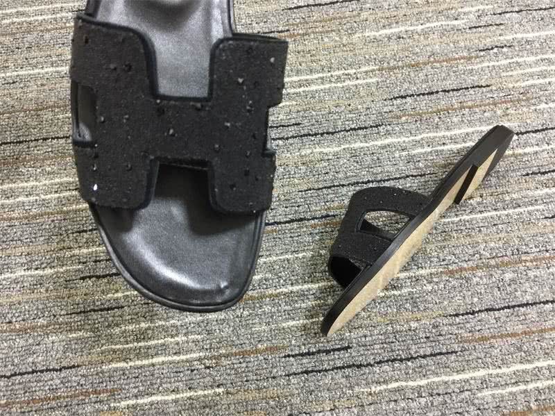 Hermes Slippers Glitter All Black Women 9