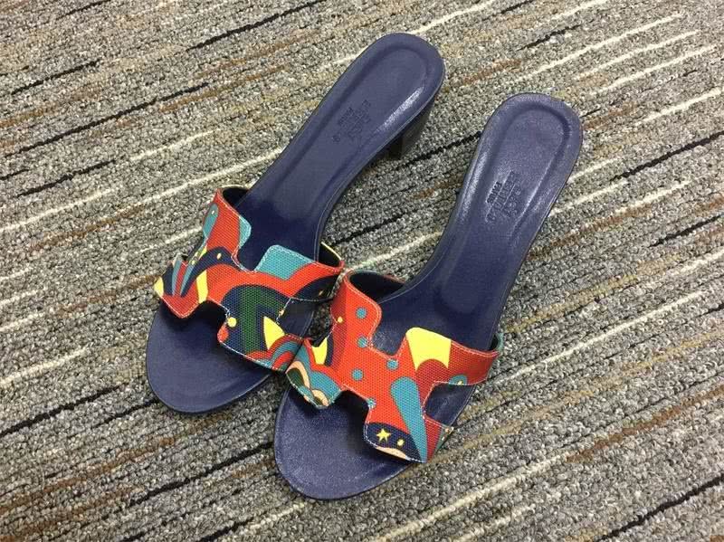 Hermes Slippers Middle Heels Orange Blue Women 2
