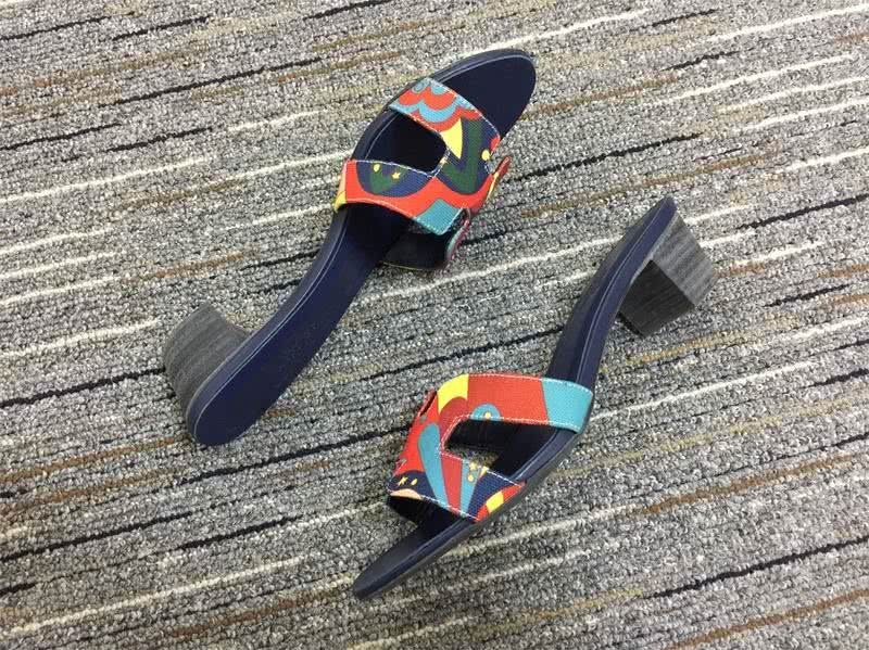 Hermes Slippers Middle Heels Orange Blue Women 4