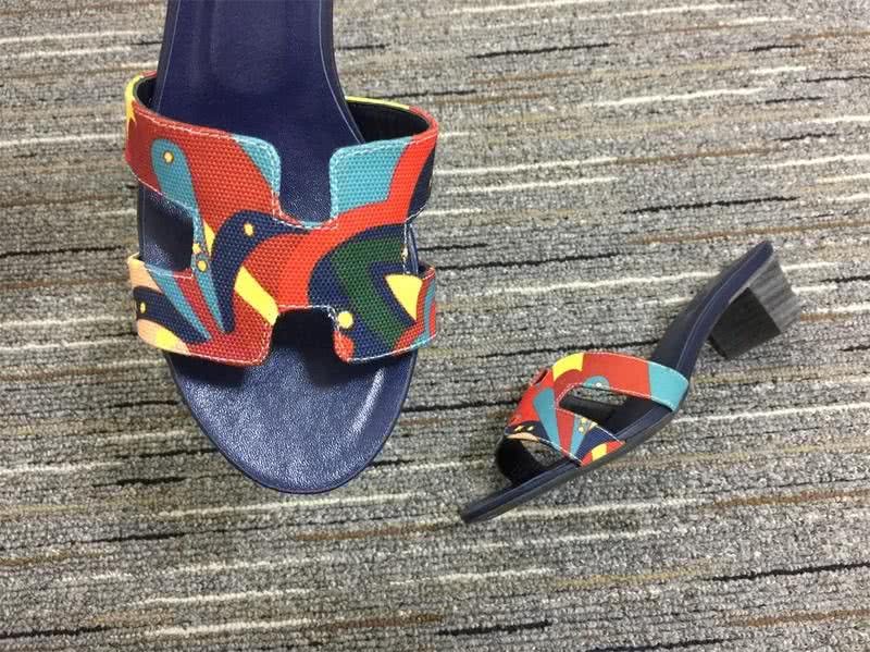 Hermes Slippers Middle Heels Orange Blue Women 9