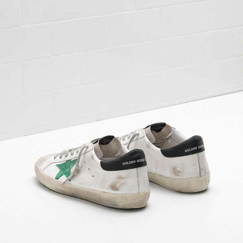 Golden Goose Sneakers White Upper in Calf Leather Openwork Star Hand Decorated Green Star Men Women 2