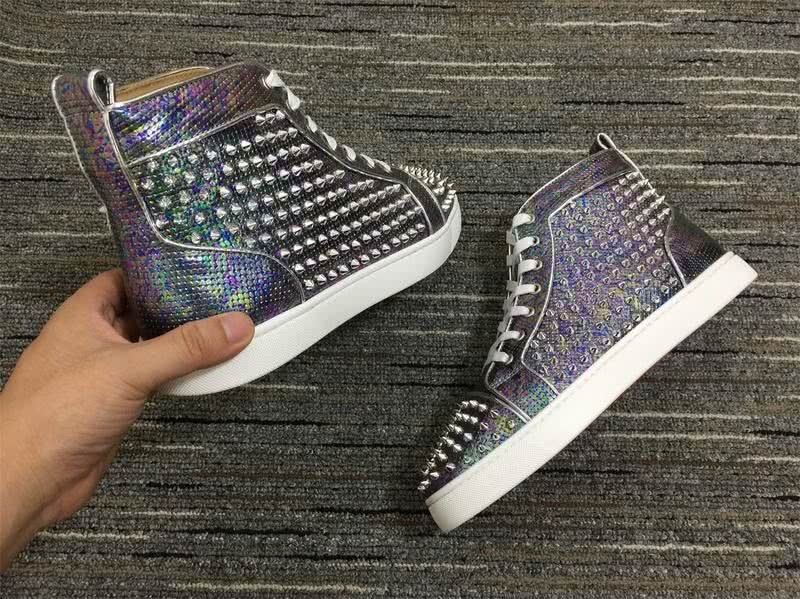 Christian Louboutin Sneakers High Top Rivets Purple Brown Men Women 5