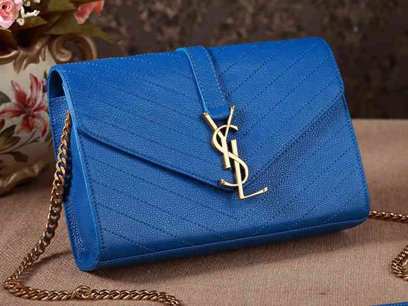 Ysl Small Monogramme Satchel Blue Grain Textured Matelasse Leather 12