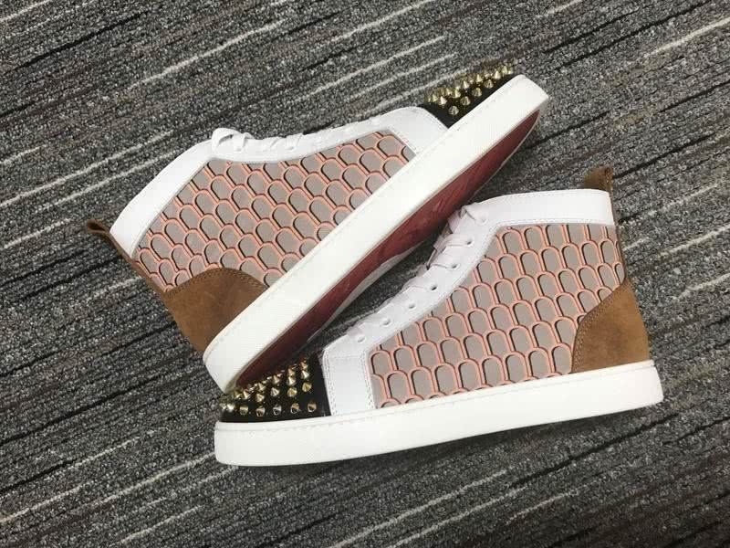 Christian Louboutin Sneakers High Top Rivets White Brown Black Men Women 4