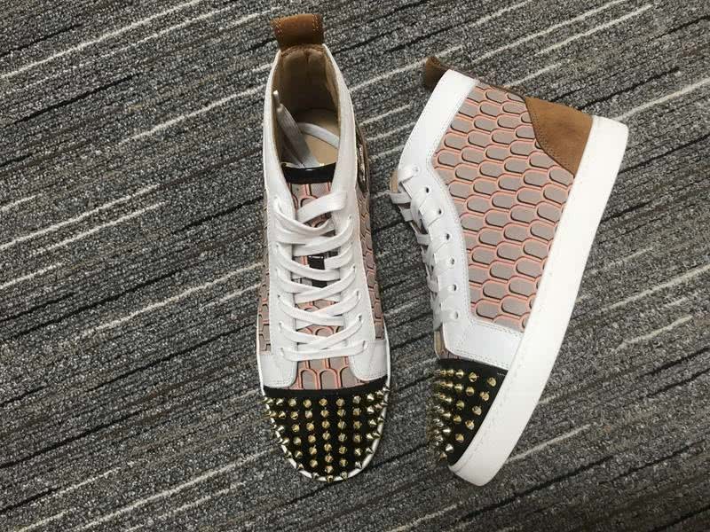 Christian Louboutin Sneakers High Top Rivets White Brown Black Men Women 1