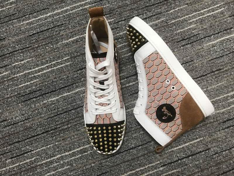 Christian Louboutin Sneakers High Top Rivets White Brown Black Men Women 7