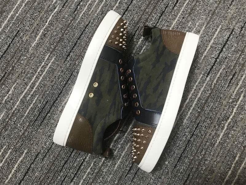 Christian Louboutin Sneakers Low Top Rivets Green Brown White Men Women 6