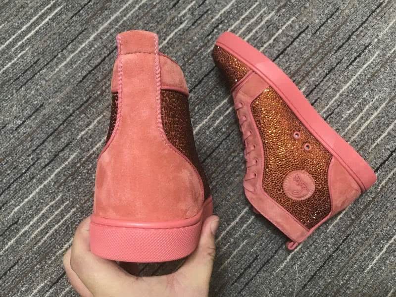 Christian Louboutin Sneakers High Top Rhinestones Pink Men Women 7