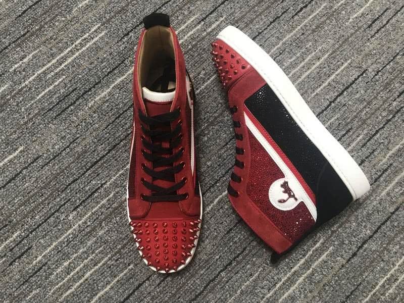 Christian Louboutin Sneakers High Top Rivets Red Black White Men Women 6